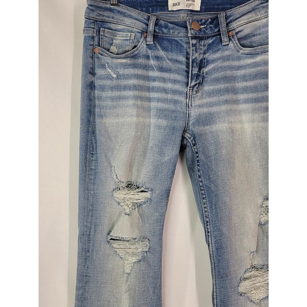BKE Buckle PAYTON Universal Fit Mid-Rise Flare Frayed Hem Denim Jeans Sz 27x31.5 - Picture 3 of 16